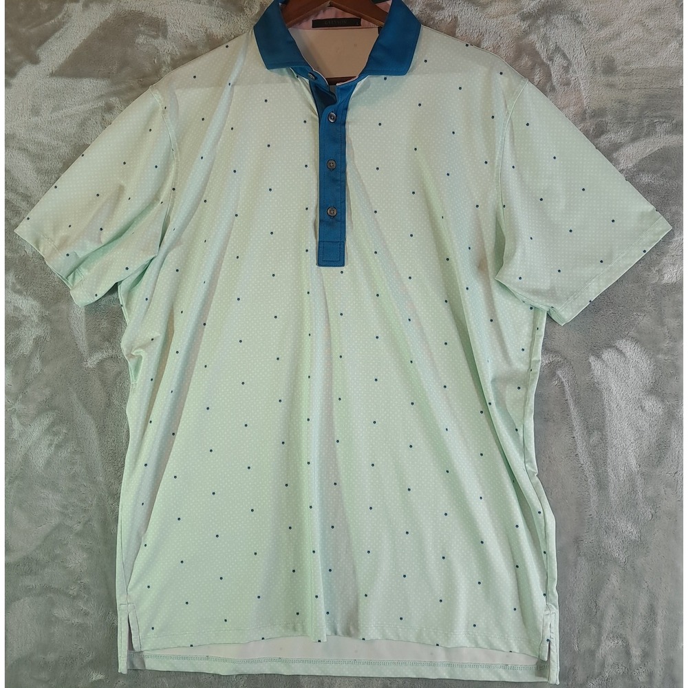 Greyson Clothiers Golf Polo Shirt Mens Large Mint Blue Micro Dot Contrast Collar